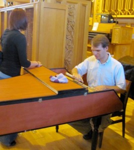 Tuning the harpsichord for a concert